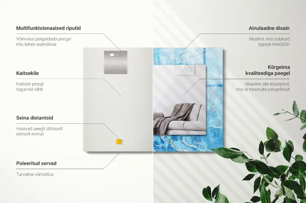 Tiskano pravokotne ogledalo Vzorec modrega marmorja