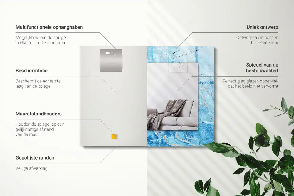 Tiskano pravokotne ogledalo Vzorec modrega marmorja