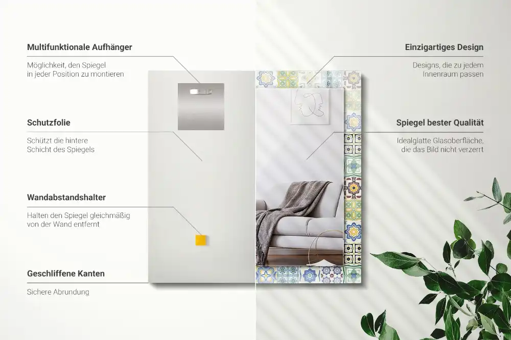 Pravokotne ogledalo s potiskanim okvirjem Barviti vzorci ploščic