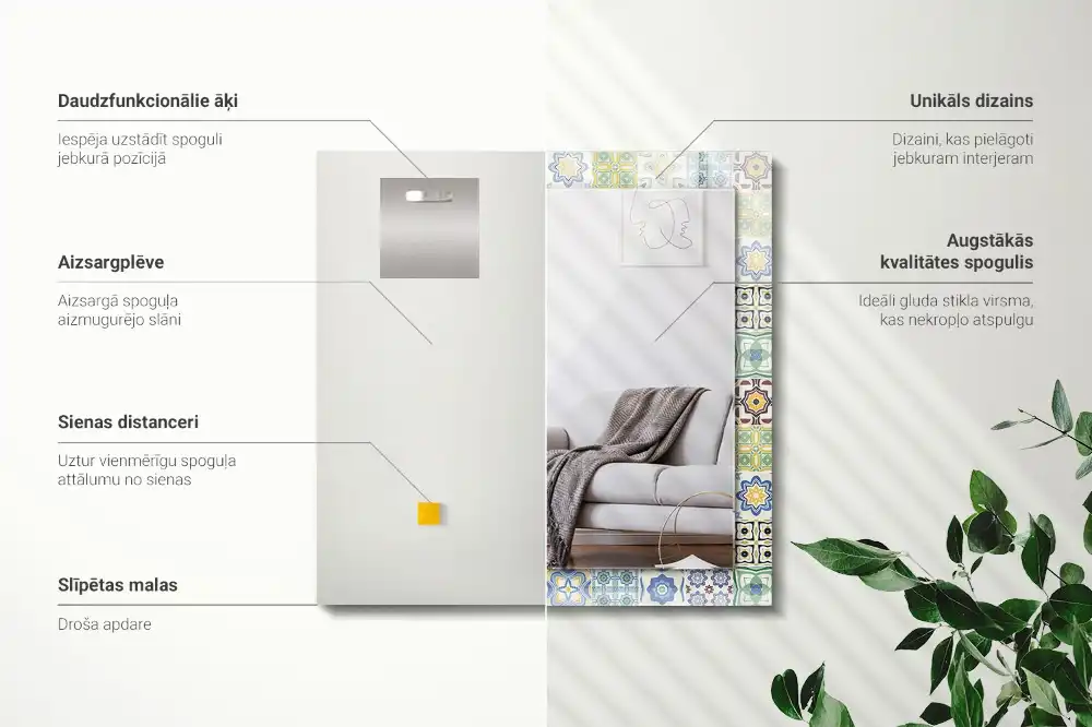 Pravokotne ogledalo s potiskanim okvirjem Barviti vzorci ploščic