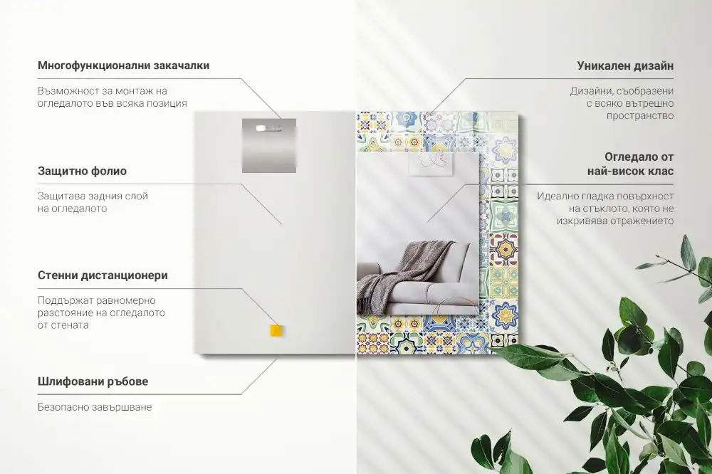 Pravokotne ogledalo s potiskanim okvirjem Barviti vzorci ploščic