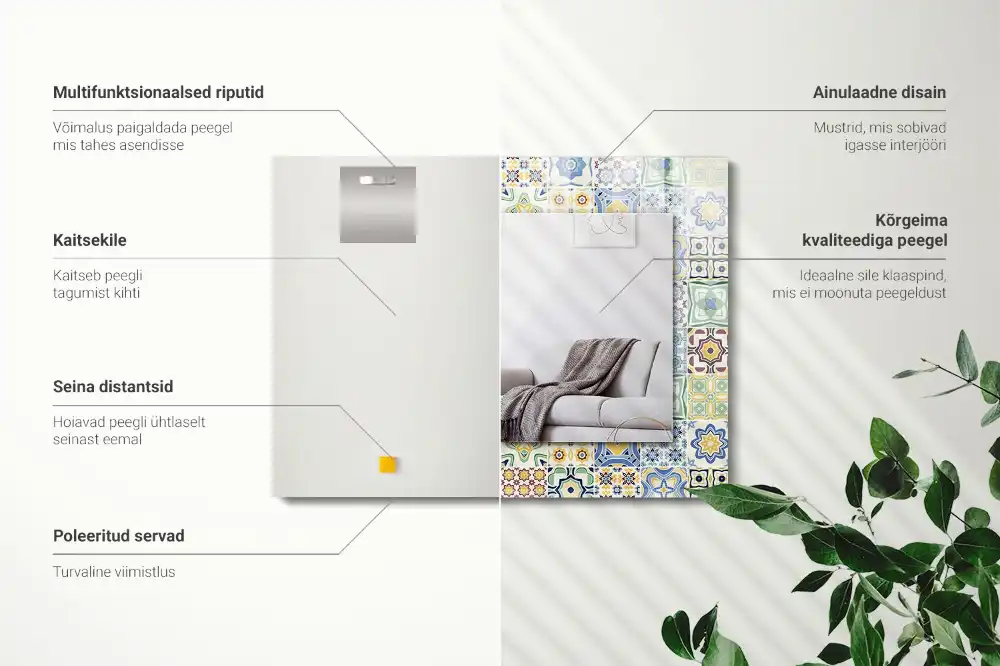 Pravokotne ogledalo s potiskanim okvirjem Barviti vzorci ploščic