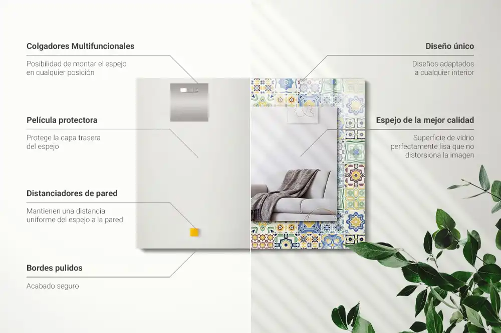 Pravokotne ogledalo s potiskanim okvirjem Barviti vzorci ploščic