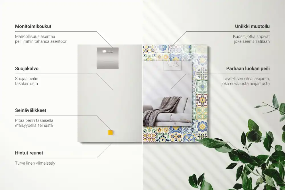 Pravokotne ogledalo s potiskanim okvirjem Barviti vzorci ploščic