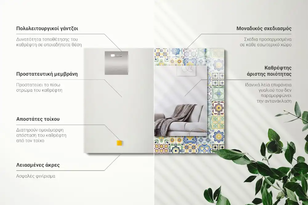 Pravokotne ogledalo s potiskanim okvirjem Barviti vzorci ploščic