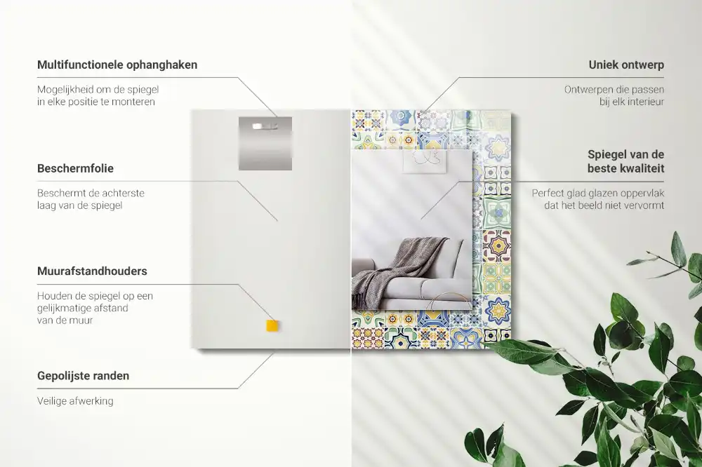 Pravokotne ogledalo s potiskanim okvirjem Barviti vzorci ploščic