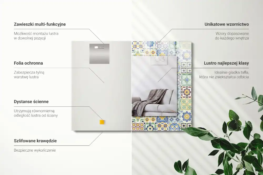 Pravokotne ogledalo s potiskanim okvirjem Barviti vzorci ploščic