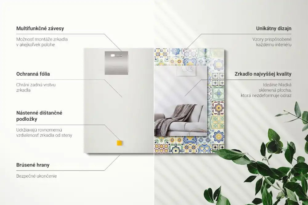 Pravokotne ogledalo s potiskanim okvirjem Barviti vzorci ploščic