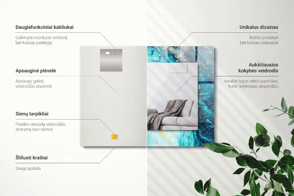 Tiskano pravokotne ogledalo Abstraktna modra umetnost