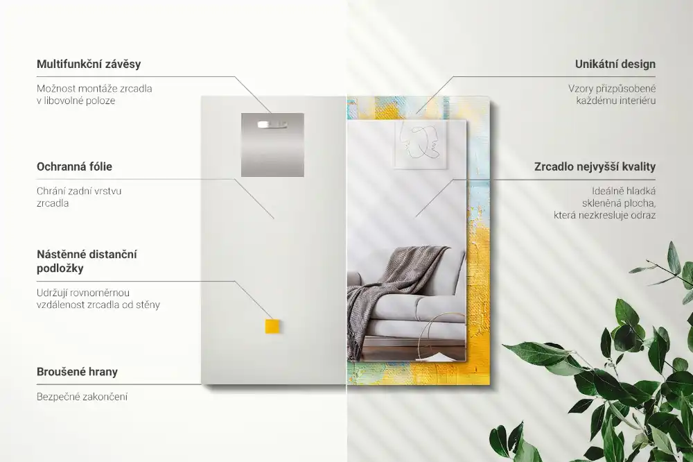 Pravokotne ogledalo s potiskanim okvirjem Abstraktna oljna slika