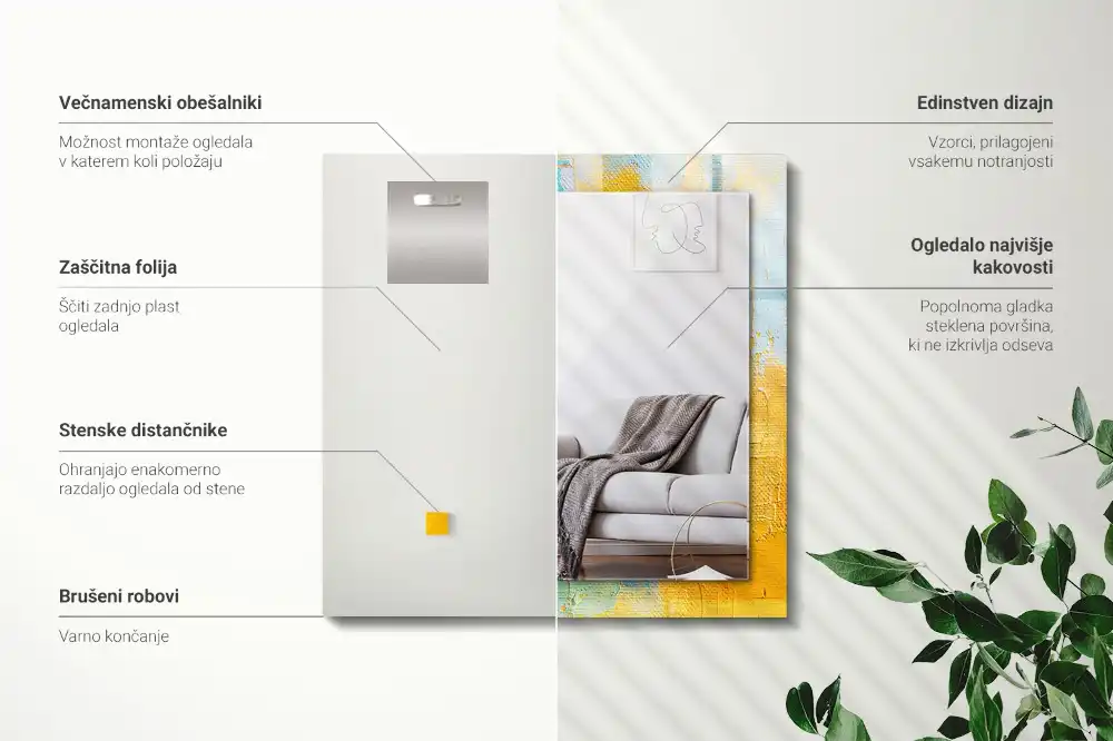 Pravokotne ogledalo s potiskanim okvirjem Abstraktna oljna slika