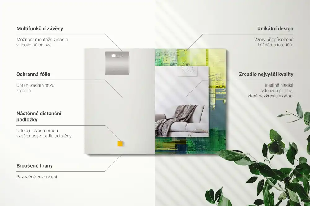 Pravokotne ogledalo s potiskanim okvirjem Abstraktna barvna kompozicija