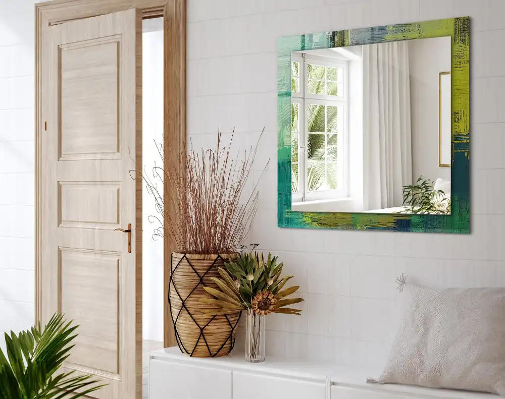 Pravokotne ogledalo s potiskanim okvirjem Abstraktna barvna kompozicija