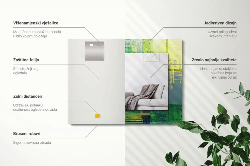 Pravokotne ogledalo s potiskanim okvirjem Abstraktna barvna kompozicija