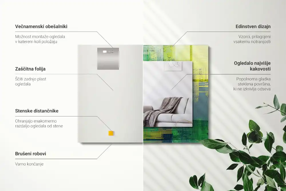 Pravokotne ogledalo s potiskanim okvirjem Abstraktna barvna kompozicija