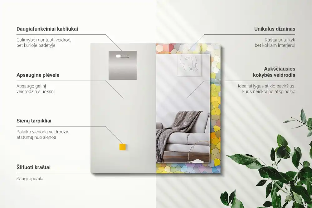 Tiskano pravokotne ogledalo Barvit abstraktni mozaik