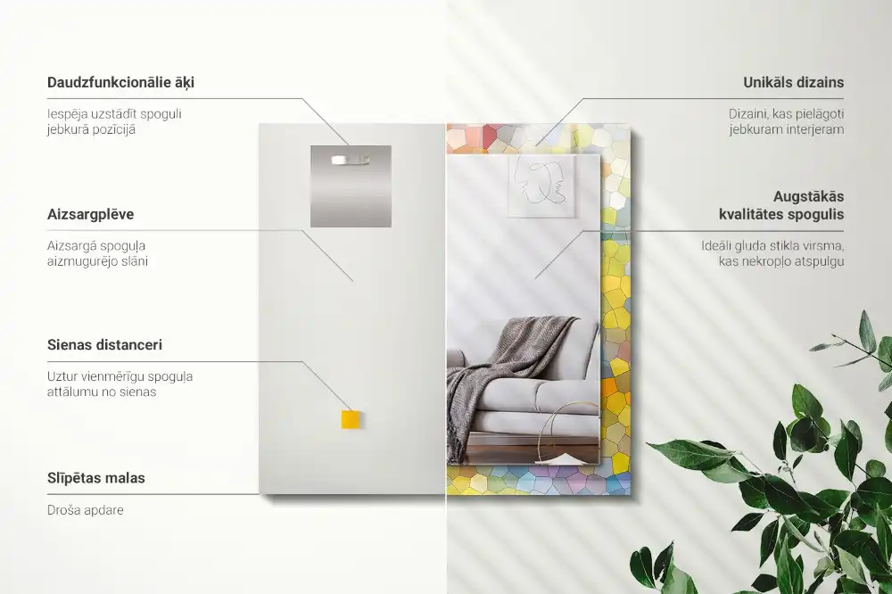 Tiskano pravokotne ogledalo Barvit abstraktni mozaik