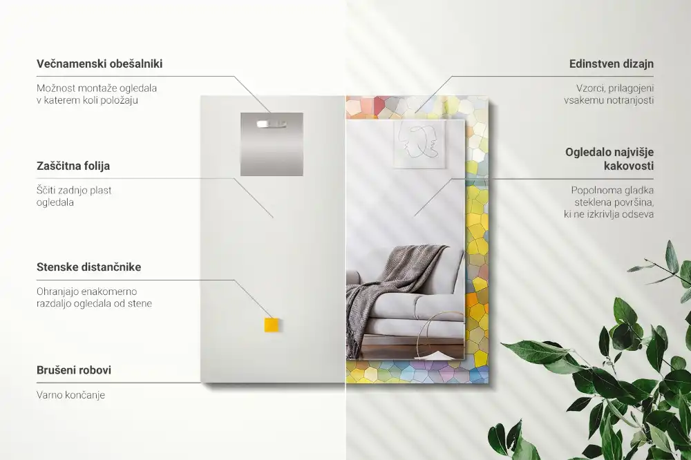Tiskano pravokotne ogledalo Barvit abstraktni mozaik