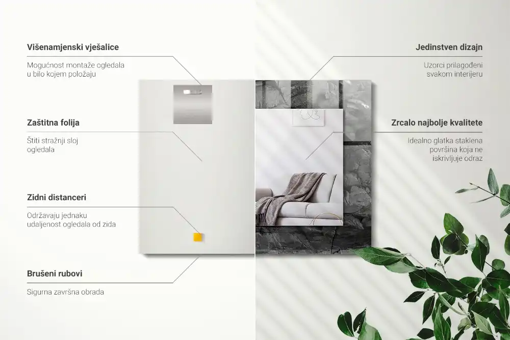 Pravokotne okrasno ogledalo Razpoke v črnih skalah