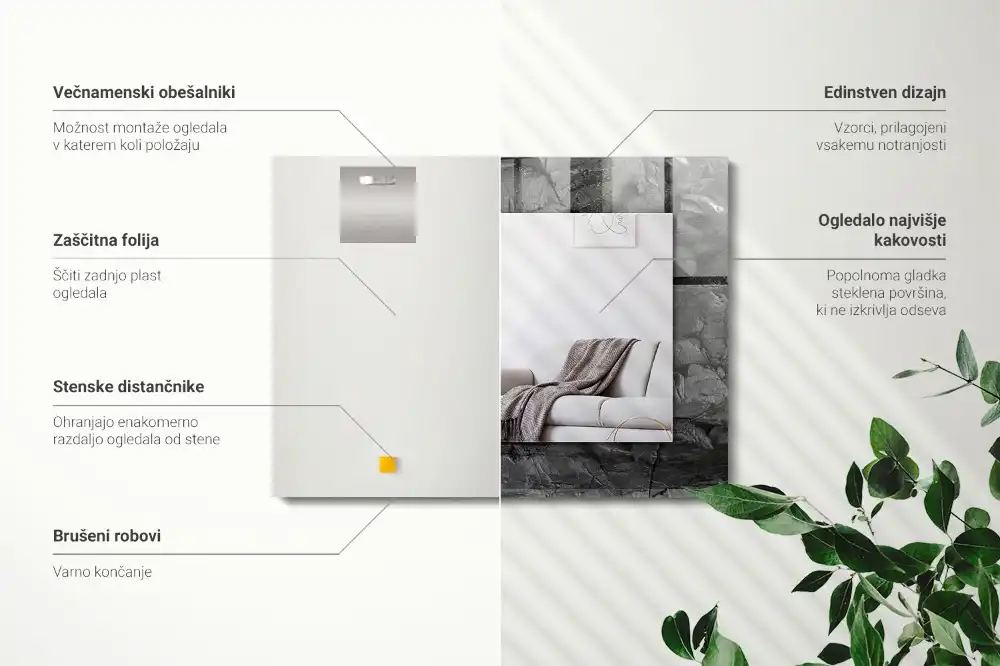 Pravokotne okrasno ogledalo Razpoke v črnih skalah