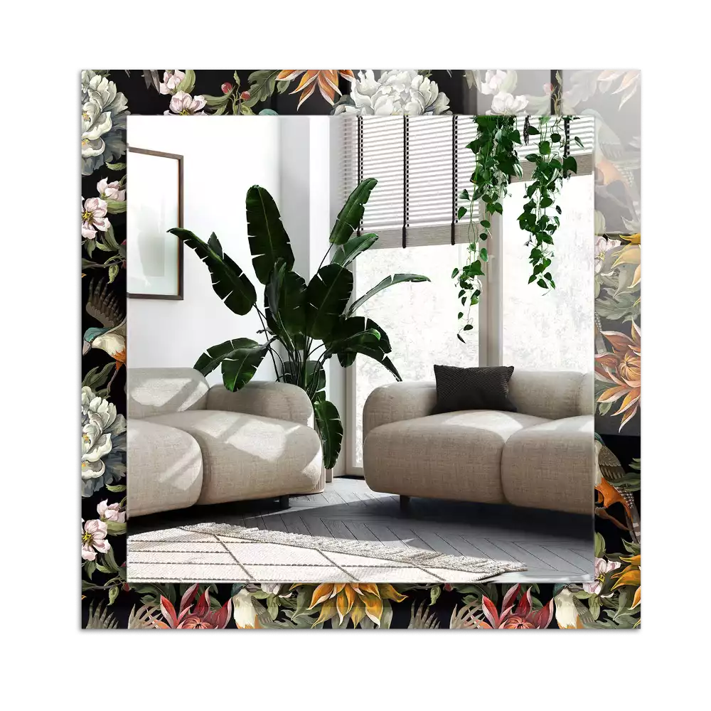 Tiskano pravokotne ogledalo Rože in ptice