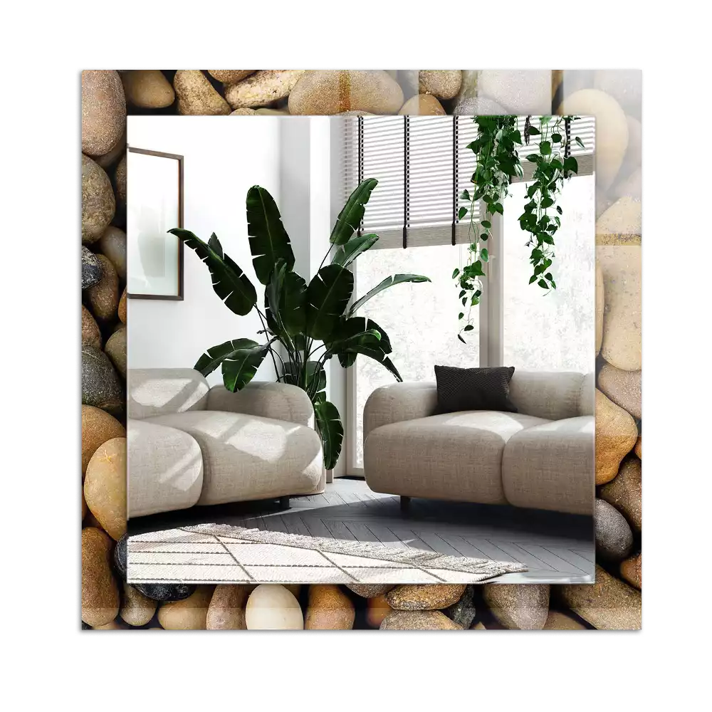 Pravokotne ogledalo s potiskanim okvirjem Barviti gladki kamni