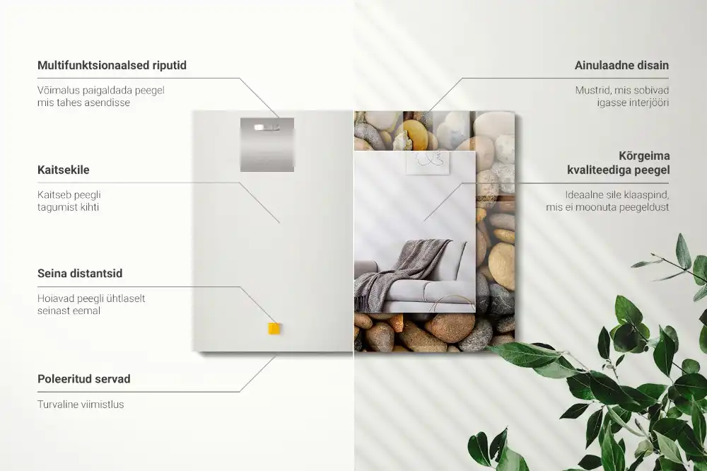 Pravokotne ogledalo s potiskanim okvirjem Barviti gladki kamni