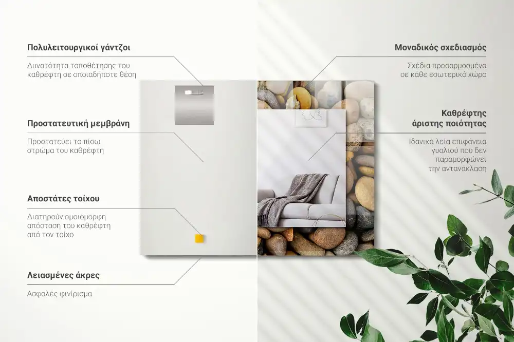 Pravokotne ogledalo s potiskanim okvirjem Barviti gladki kamni