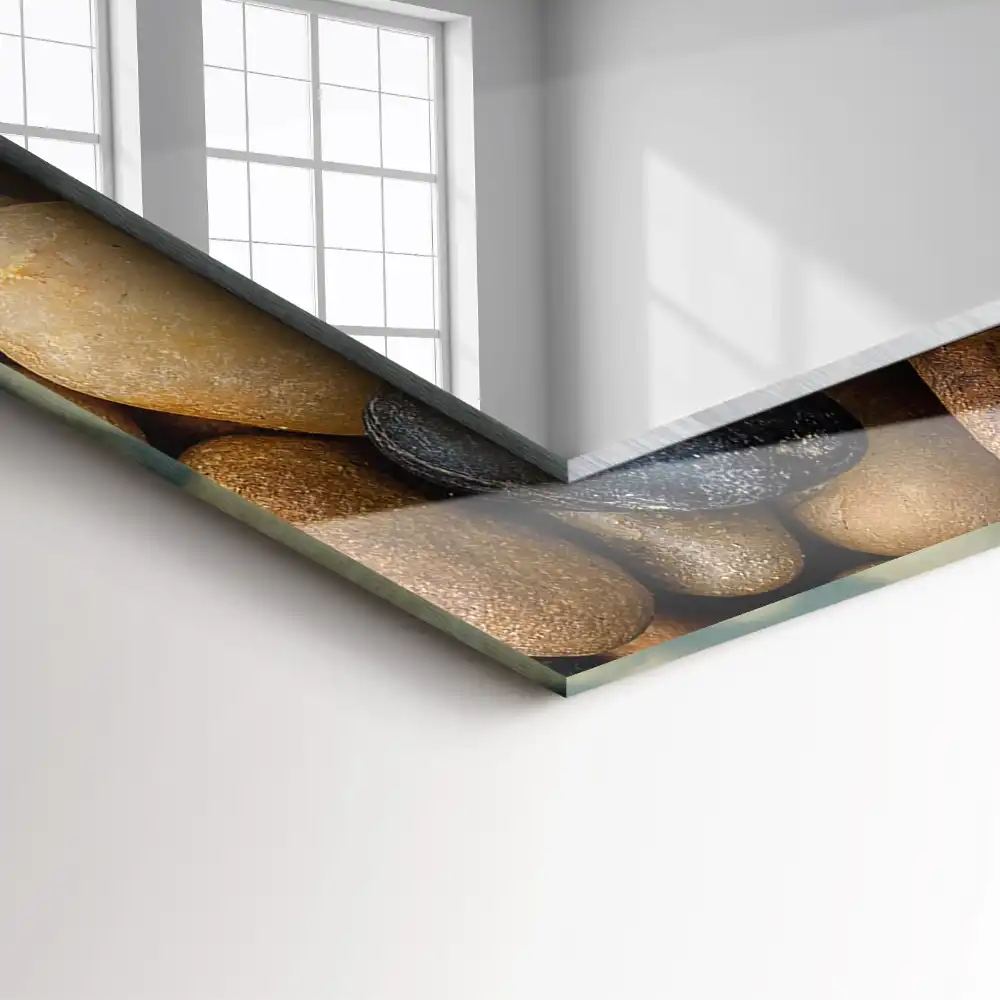 Pravokotne ogledalo s potiskanim okvirjem Barviti gladki kamni