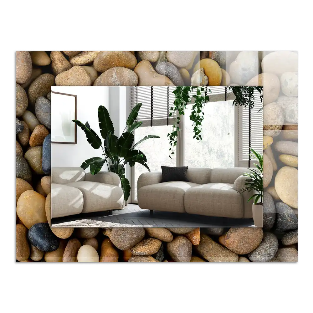 Pravokotne ogledalo s potiskanim okvirjem Barviti gladki kamni