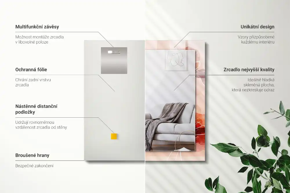 Pravokotne okrasno ogledalo Abstraktni cvetlični vzorci