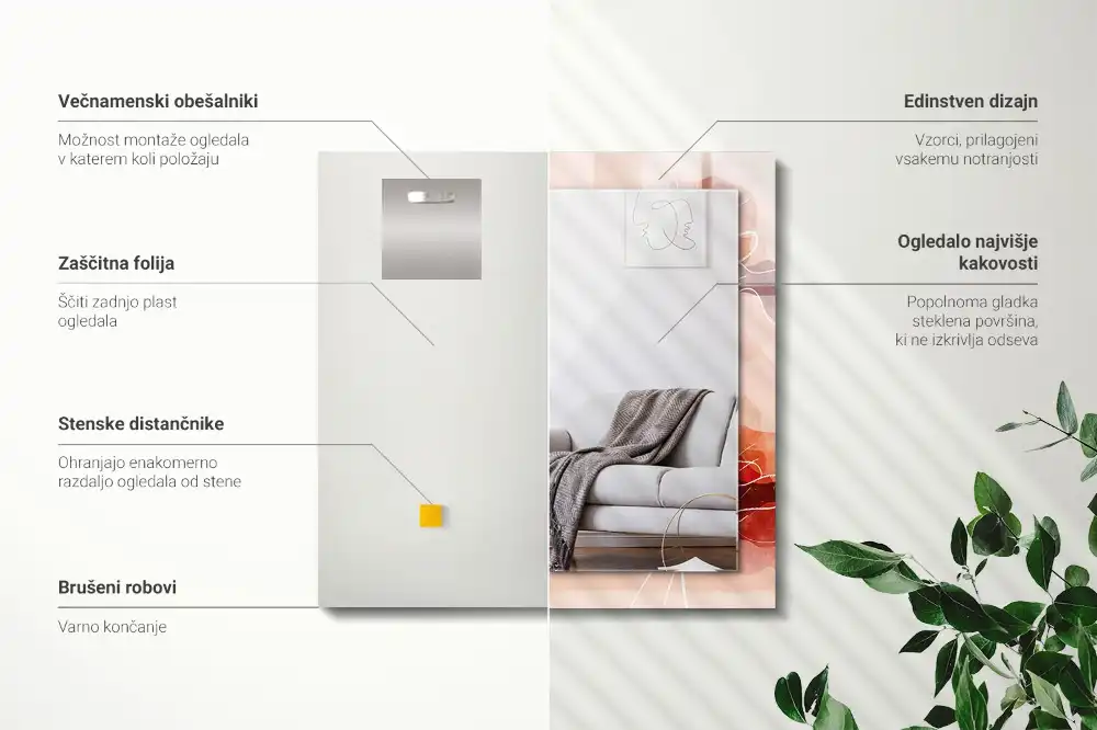 Pravokotne okrasno ogledalo Abstraktni cvetlični vzorci