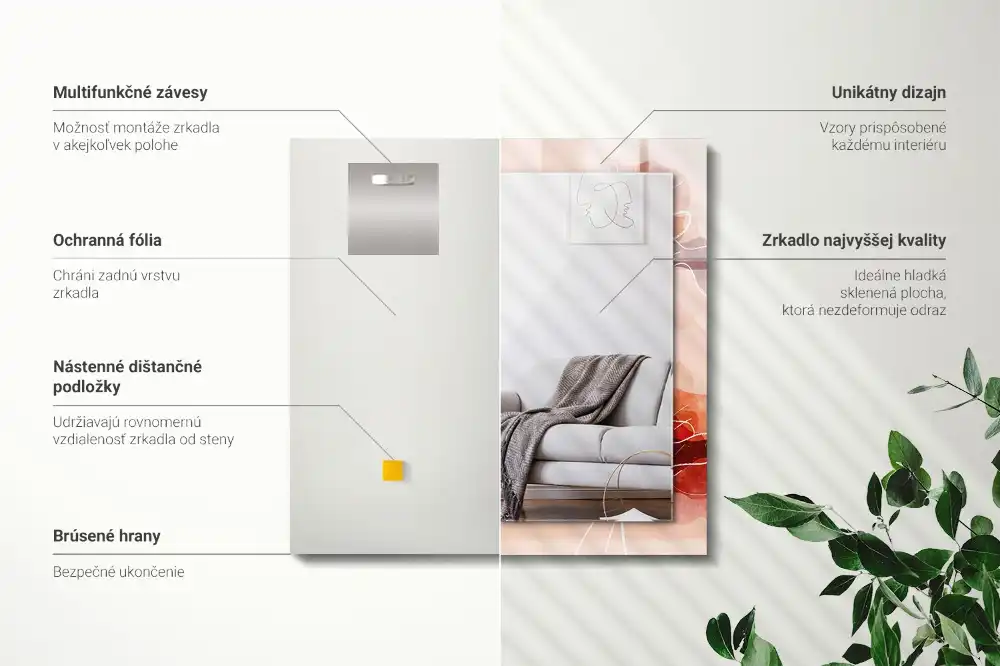 Pravokotne okrasno ogledalo Abstraktni cvetlični vzorci