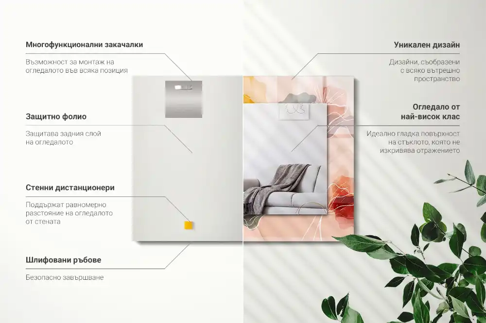 Pravokotne okrasno ogledalo Abstraktni cvetlični vzorci