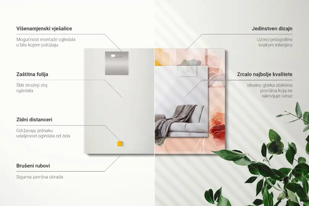 Pravokotne okrasno ogledalo Abstraktni cvetlični vzorci