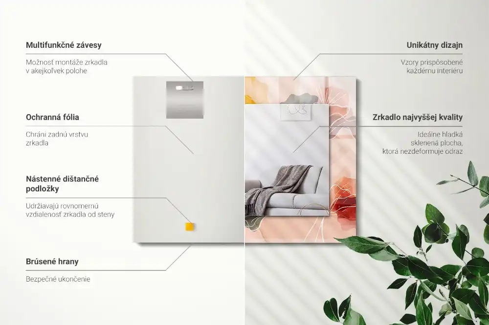 Pravokotne okrasno ogledalo Abstraktni cvetlični vzorci