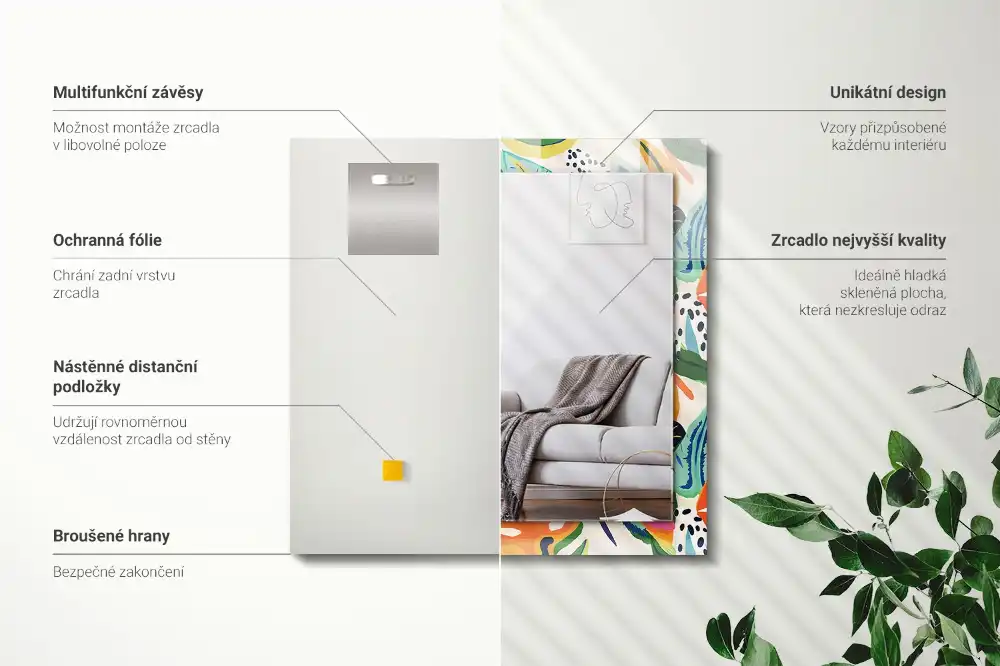 Tiskano pravokotne ogledalo Vzorec pisanih listov