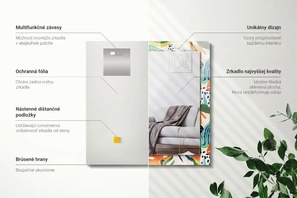 Tiskano pravokotne ogledalo Vzorec pisanih listov