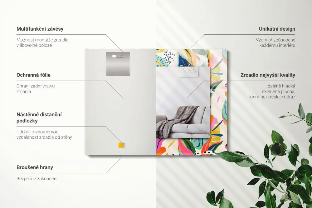 Tiskano pravokotne ogledalo Vzorec pisanih listov