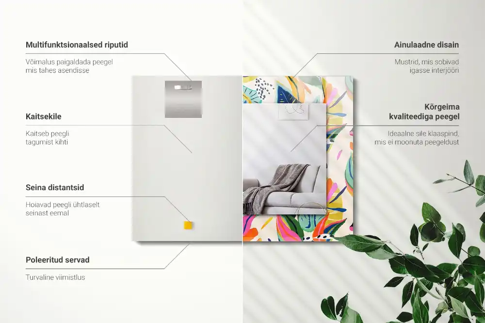 Tiskano pravokotne ogledalo Vzorec pisanih listov