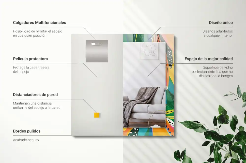 Pravokotne ogledalo s potiskanim okvirjem Barvit abstraktni vzorec