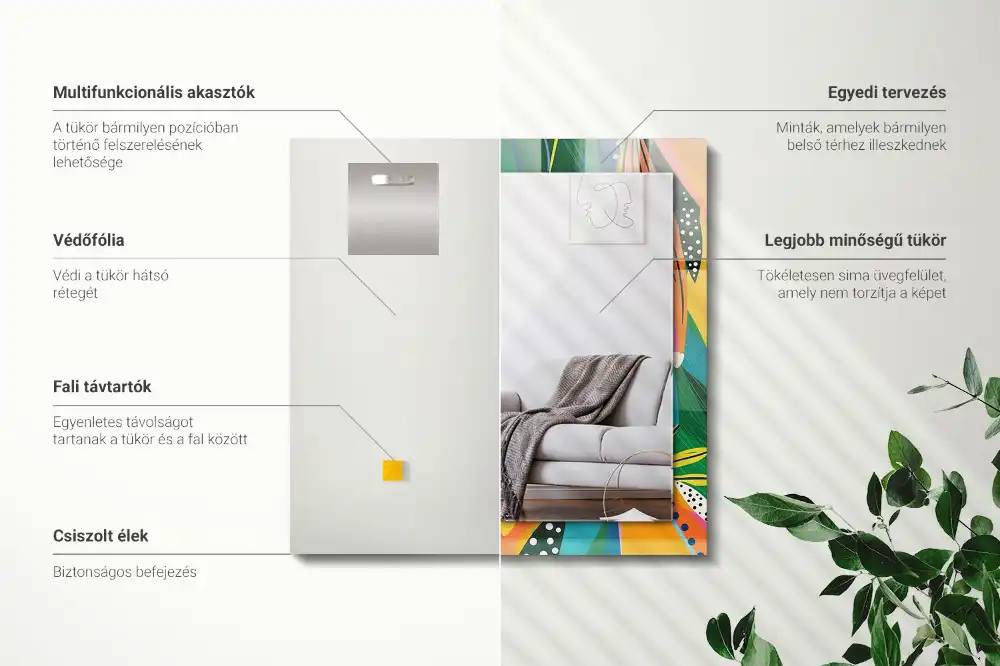 Pravokotne ogledalo s potiskanim okvirjem Barvit abstraktni vzorec