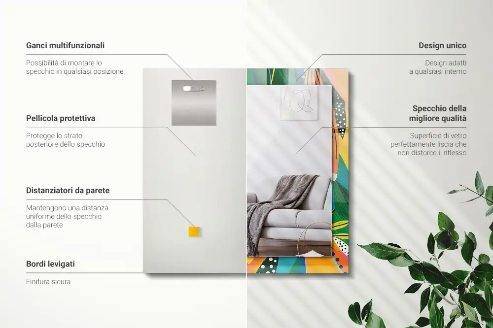 Pravokotne ogledalo s potiskanim okvirjem Barvit abstraktni vzorec