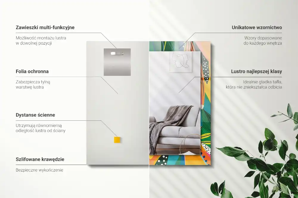 Pravokotne ogledalo s potiskanim okvirjem Barvit abstraktni vzorec