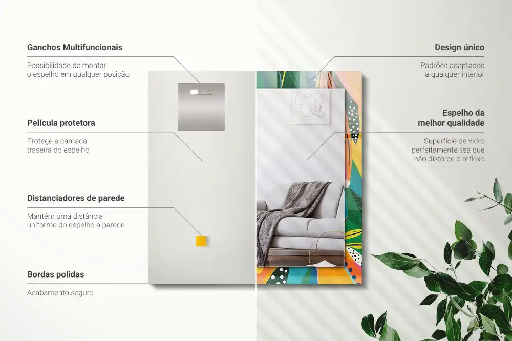 Pravokotne ogledalo s potiskanim okvirjem Barvit abstraktni vzorec