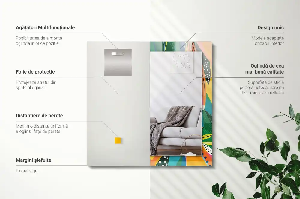 Pravokotne ogledalo s potiskanim okvirjem Barvit abstraktni vzorec