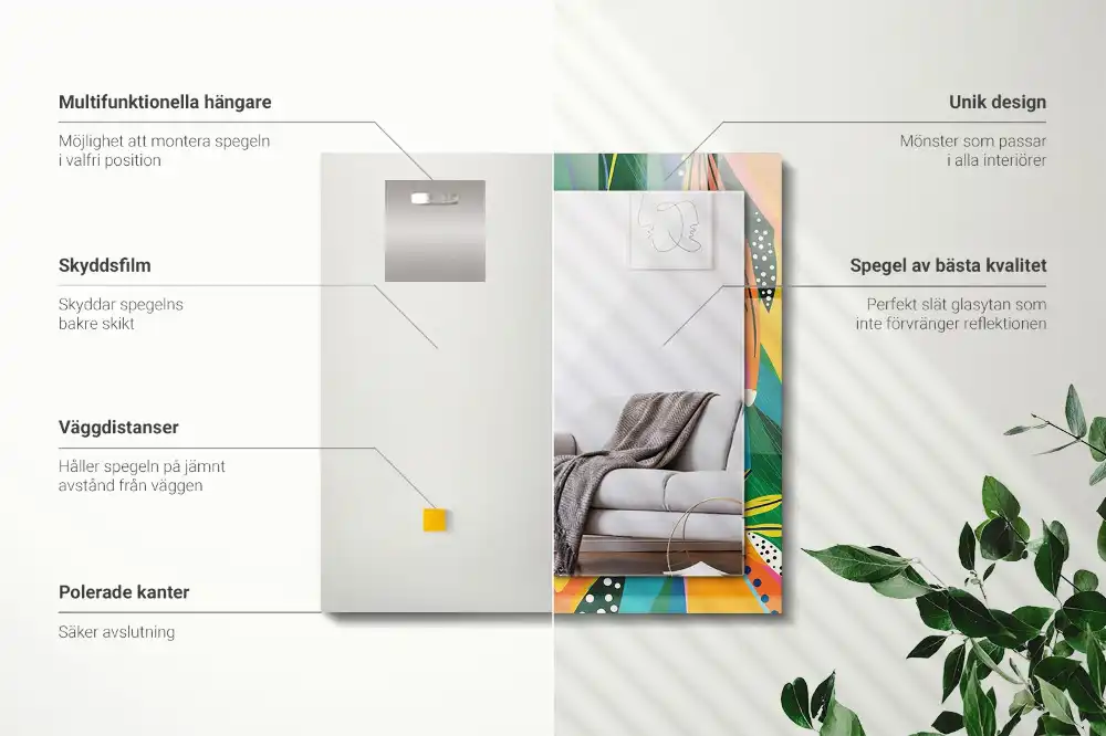 Pravokotne ogledalo s potiskanim okvirjem Barvit abstraktni vzorec