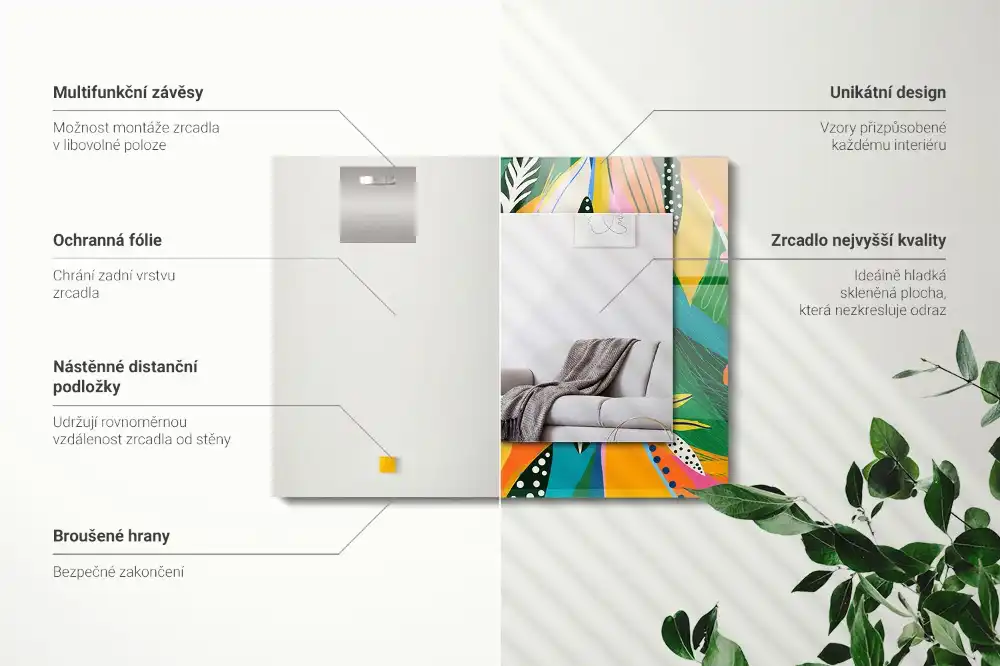 Pravokotne ogledalo s potiskanim okvirjem Barvit abstraktni vzorec