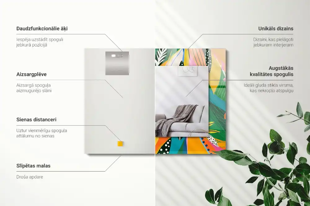 Pravokotne ogledalo s potiskanim okvirjem Barvit abstraktni vzorec