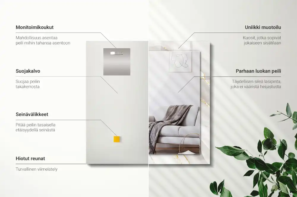 Pravokotne ogledalo s potiskanim okvirjem Sivi marmor